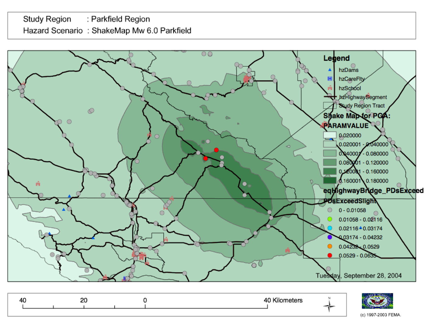 Parkfield 2004 ShakeMap and HAZUS Losses